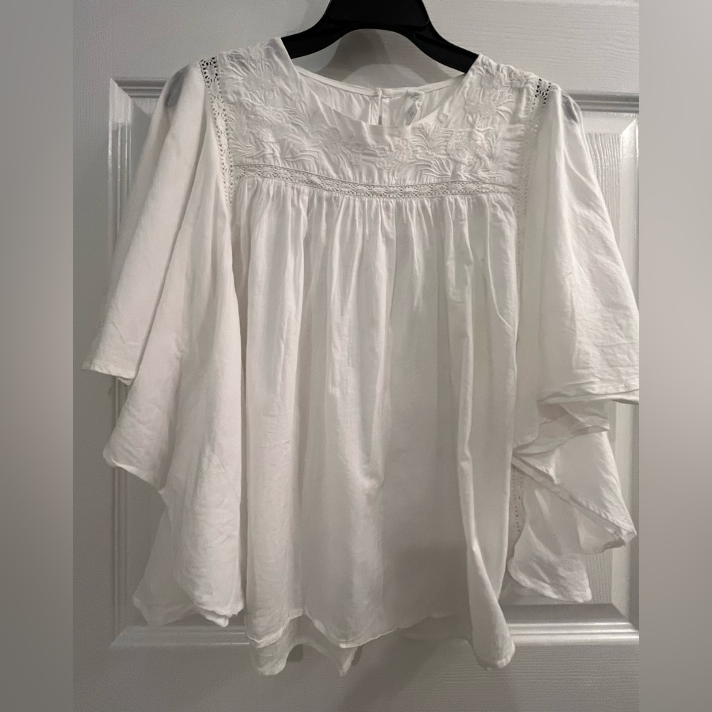 White Embroidered Peasant Blouse - Women's Top